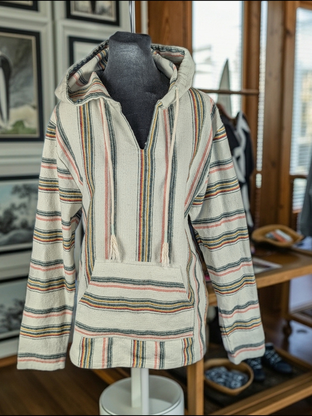 Beach Life by LADRIFT Women's L Striped Pullover Hoodie White Multicolor Knit